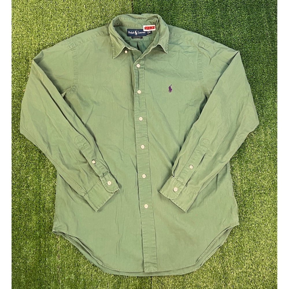 Polo Ralph Lauren Mens Classic Fit Button Down Shirt Sage Green Purple Pony M
